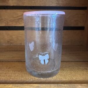 Bubble Glass with Pink Rim and Bow Design